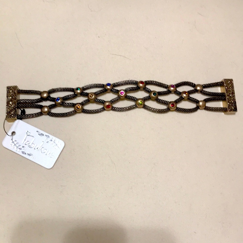 Clearance Magnetic Bracelet multi color stones gold
